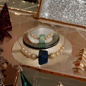 Blue stone set of a bracelet and necklace